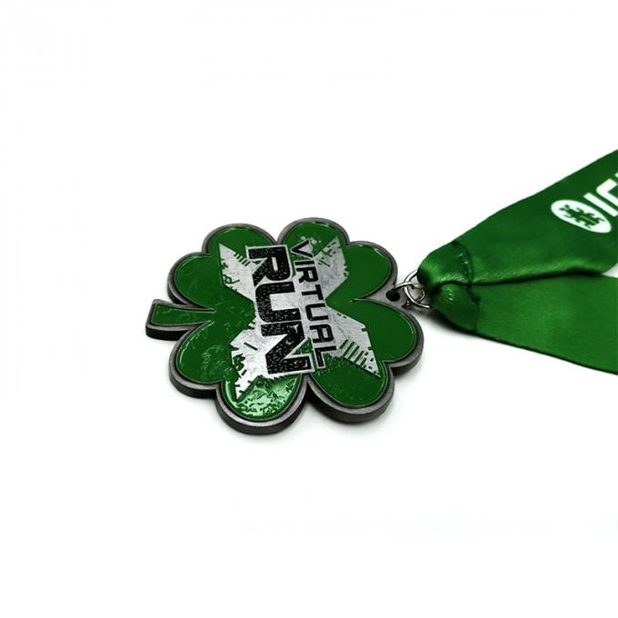 Crie o trevo de quatro folhas único-tomou partido personalização liga de zinco de corrida virtual da medalha