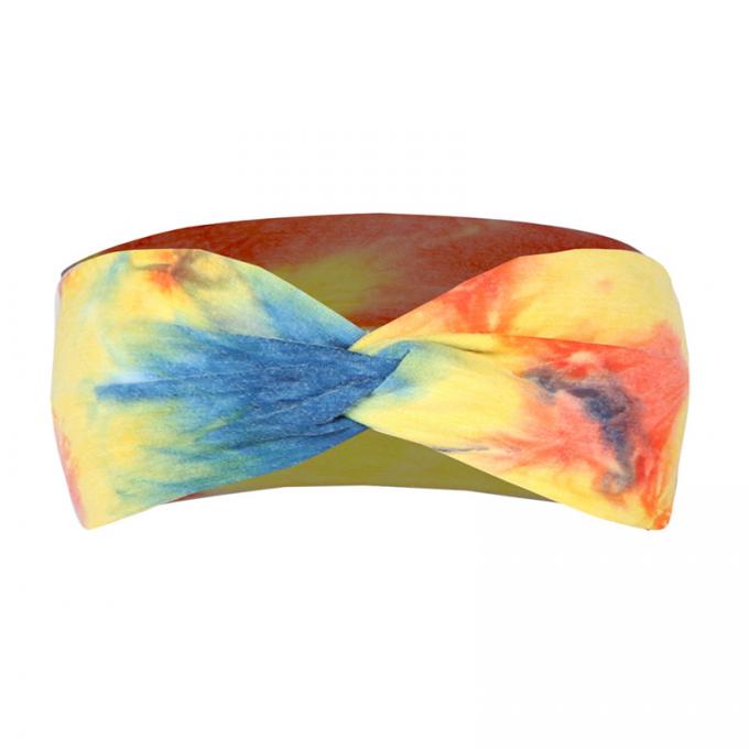 Faixa transversal elástica do cabelo transversal do envoltório da cabeça de Logo Tie Dye Headband Woman do costume por atacado para a composição do exercício dos esportes