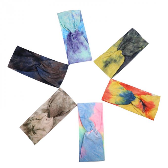 Faixa transversal elástica do cabelo transversal do envoltório da cabeça de Logo Tie Dye Headband Woman do costume por atacado para a composição do exercício dos esportes