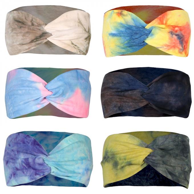 Faixa transversal elástica do cabelo transversal do envoltório da cabeça de Logo Tie Dye Headband Woman do costume por atacado para a composição do exercício dos esportes
