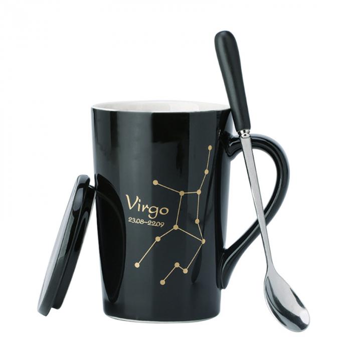 O costume de alta qualidade imprimiu 12 copos cerâmicos da secadora de roupa do café das canecas da constelação com o resíduo metálico do drinkware da tampa e da colher multi-colorido