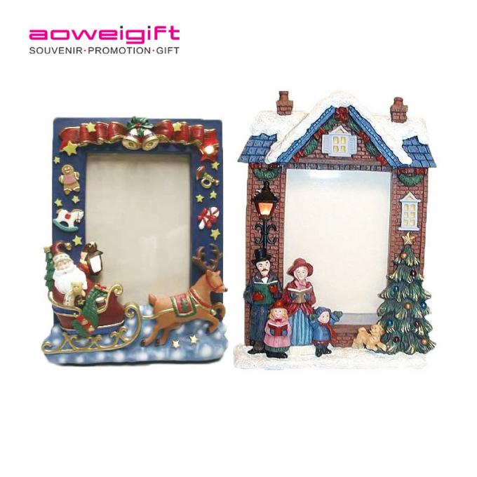 Quadro poli da foto da resina de Santa Claus do Natal bonito de alta qualidade feito sob encomenda da moldura para retrato 3D da resina dos cervos dos desenhos animados da decoração da casa