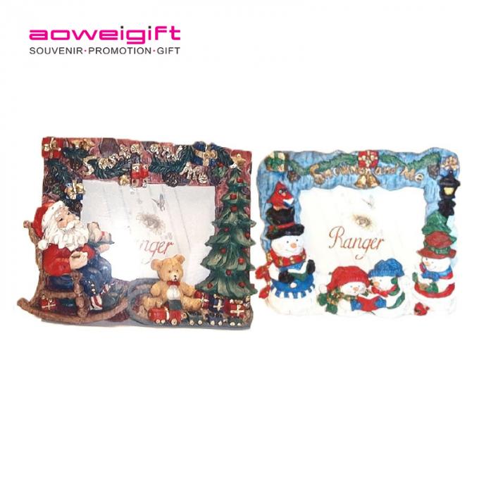 Quadro poli da foto da resina de Santa Claus do Natal bonito de alta qualidade feito sob encomenda da moldura para retrato 3D da resina dos cervos dos desenhos animados da decoração da casa