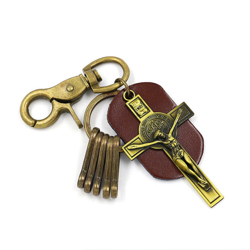 OEM Personalized Keychain Gifts brown Cross Key Ring Retro Souvenir